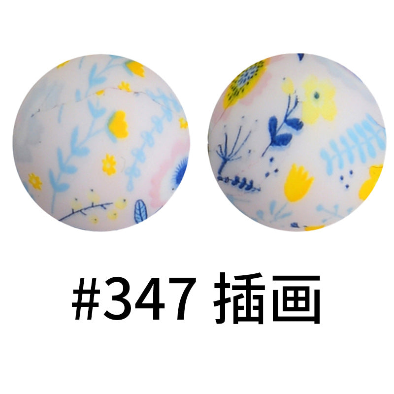 Wholesale 50pcs 16mm Print Silicone Beads Colorful Silicone Water Transfer Beads